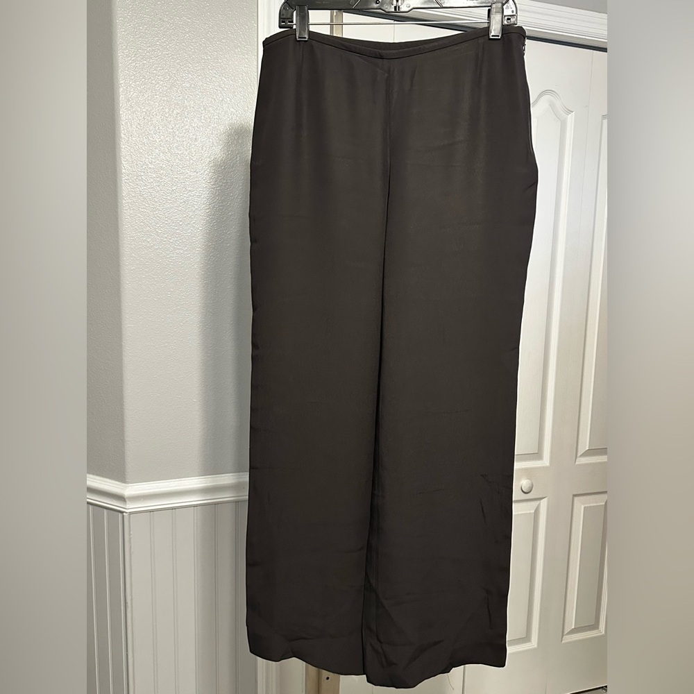 Armani Charcoal Black Silk Blend Wide Leg Mid Rise Pants